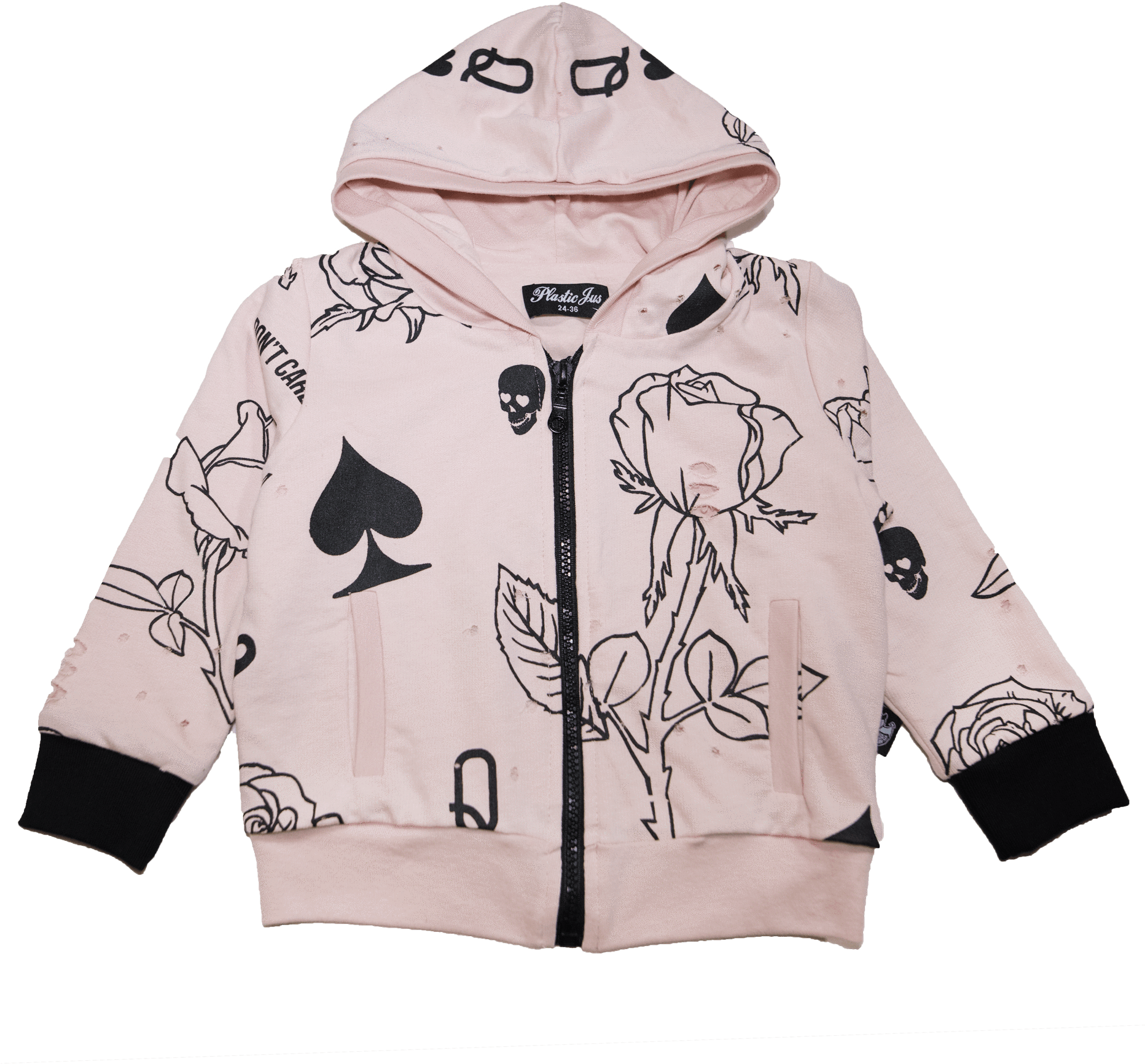 Roses Ace Of Hearts Distressed Zip Up Hoodie - Hoodie (1863x1863), Png Download