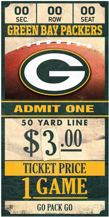 Green Bay Packer Ticket Wood Sign 12"h 2 Pc Min - Dallas Cowboys 6x12 Ticket Wood Sign (500x500), Png Download