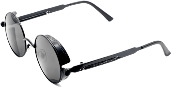 Round Metal Steampunk Glasses In All Black - Glass (768x768), Png Download