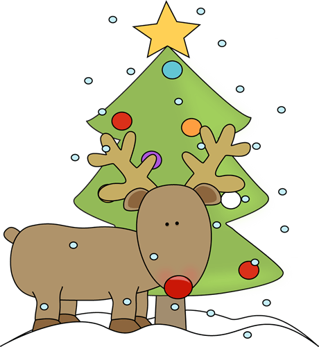 Clipart Christmas Deer - Christmas Tree And Reindeer (460x500), Png Download
