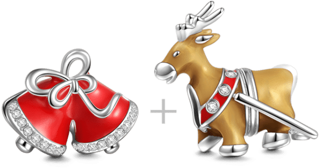 Christmas Reindeer And Bells Charm Set Of 2 (750x750), Png Download