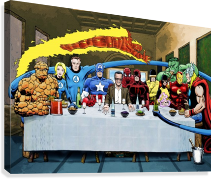 Marvel Superheroes - Stan Lee With Marvel Heroes (429x364), Png Download