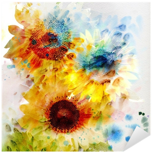 Watercolor Sunflowers Tile Coaster (400x400), Png Download