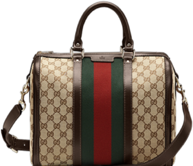 Gucci Handbags We Buy - Gucci Brown Web Original Gg Monogram Canvas Boston (668x875), Png Download