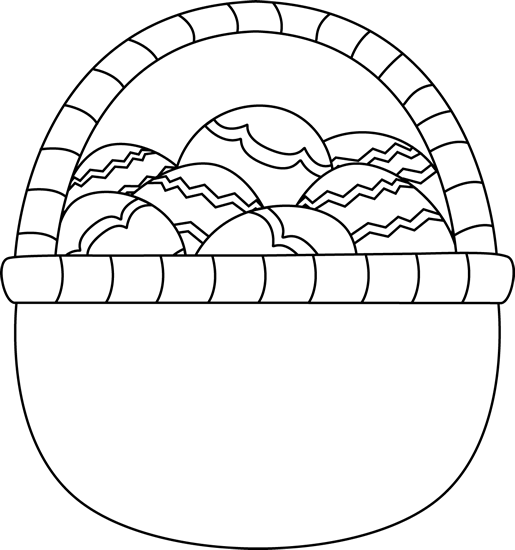 Blank Black And White Basket Of Easter Eggs Clip Art - Black And White Easter Basket Clip Art (515x550), Png Download