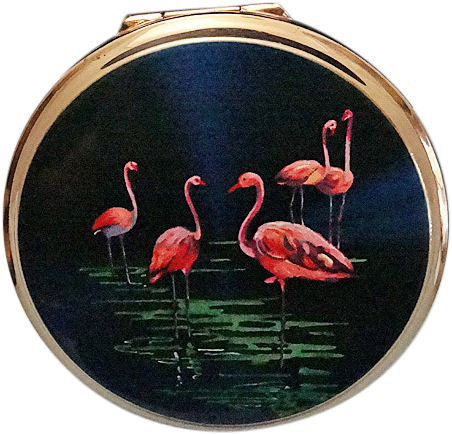 Vintage Stratton England Pink Flamingo Goldtone Compact - Compact (451x451), Png Download