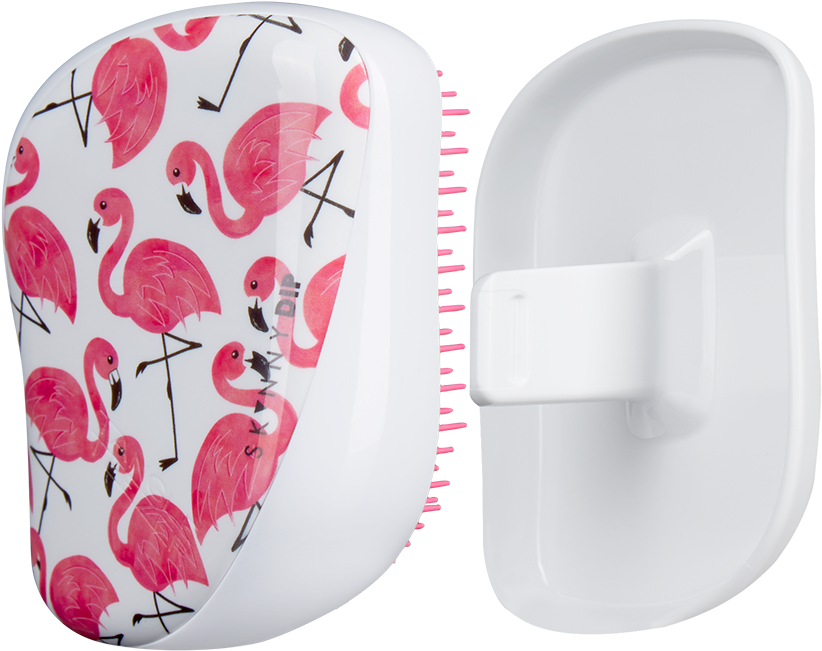 The New Skinny Dip Compact Styling Hairbrush In A Tropical - Tangle Teezer Compact Styler Flamingo (845x845), Png Download