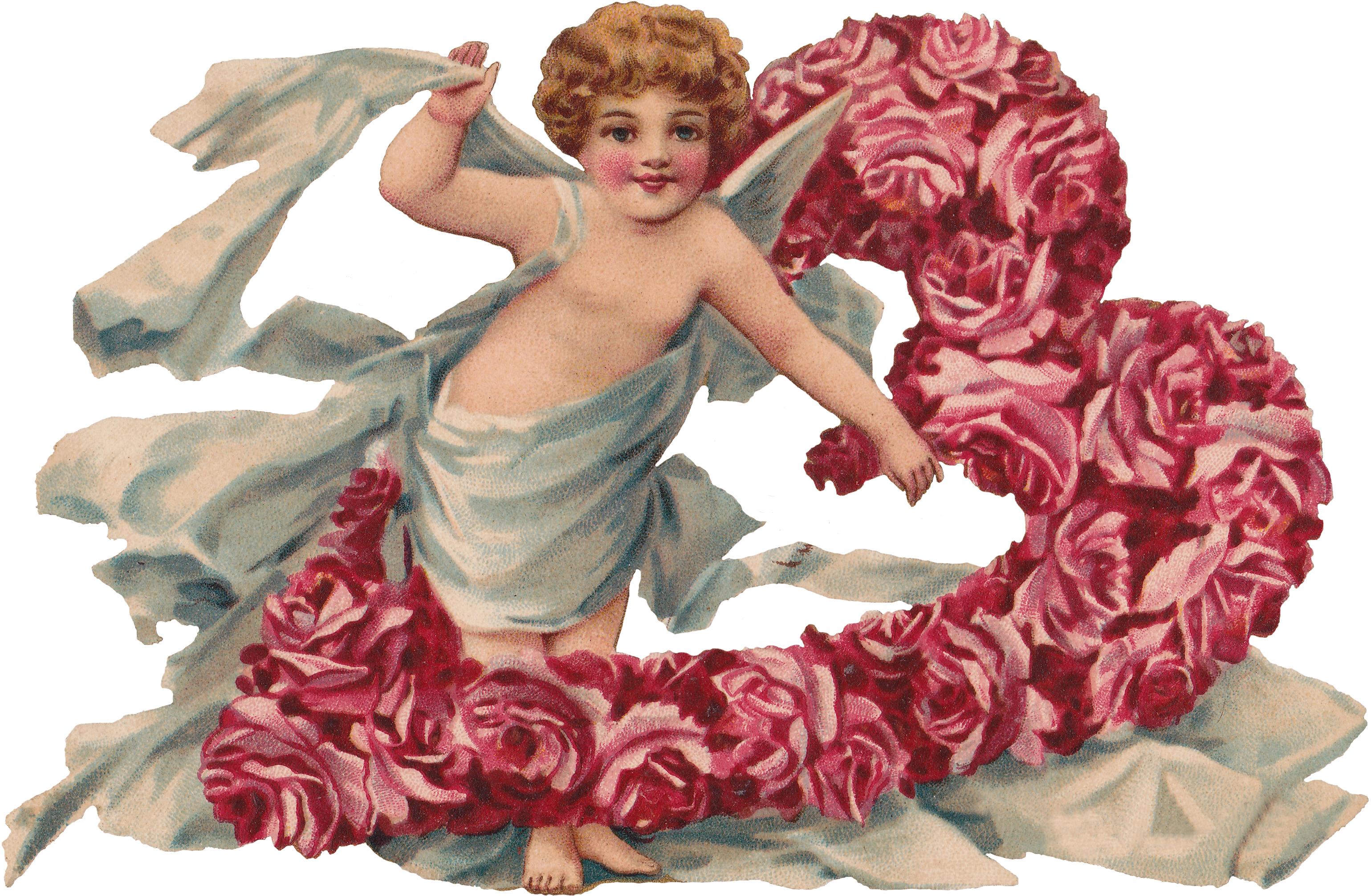 Cherub Rose Heart Wreath Stationery (3079x2013), Png Download