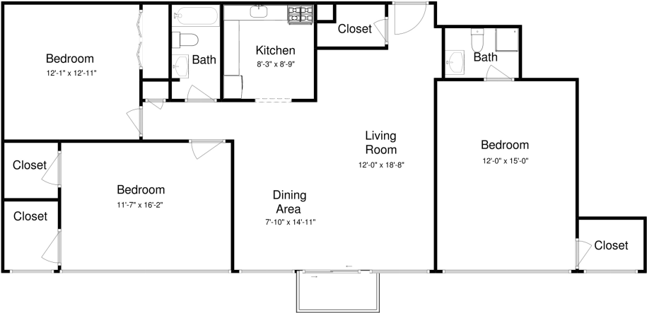 3 Bed, 2 Bath Corner - House (1024x768), Png Download