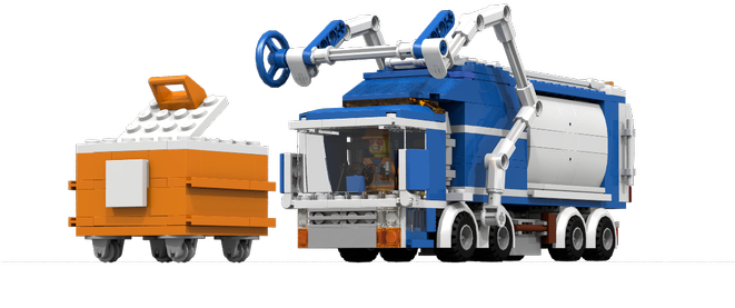 Front Loader Garbage Truck - Lego Trash Truck Png (660x301), Png Download