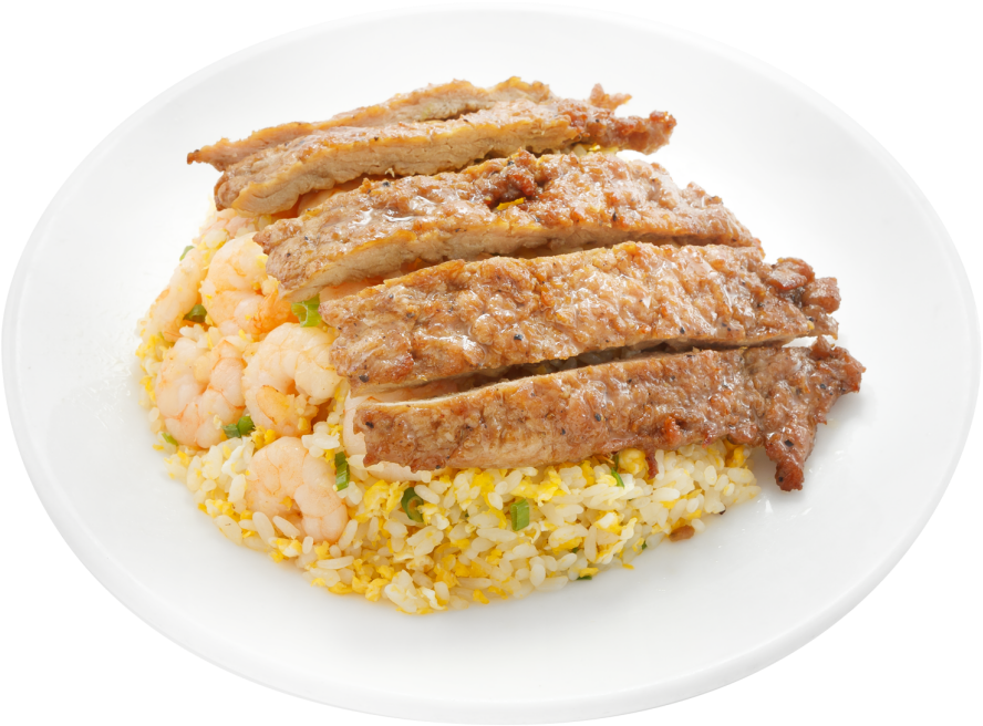 Pork Chop & Shrimp Fried Rice 猪排虾仁蛋炒饭 - Fast Food (1024x1024), Png Download