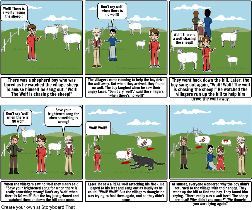 The Boy Who Cried Wolf - Hero's Journey Storyboard (873x731), Png Download