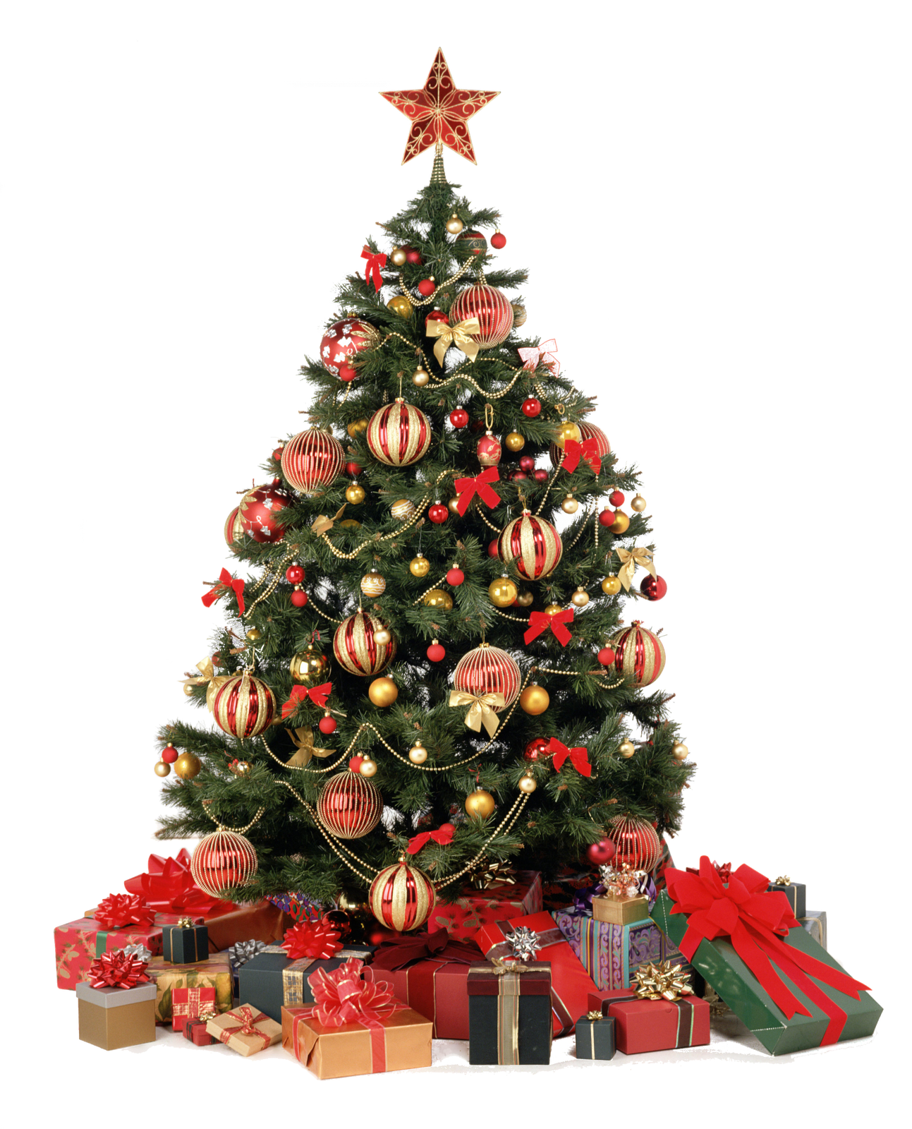 Pubblicato - Christmas Tree Decorated In Red And Gold (1293x1600), Png Download