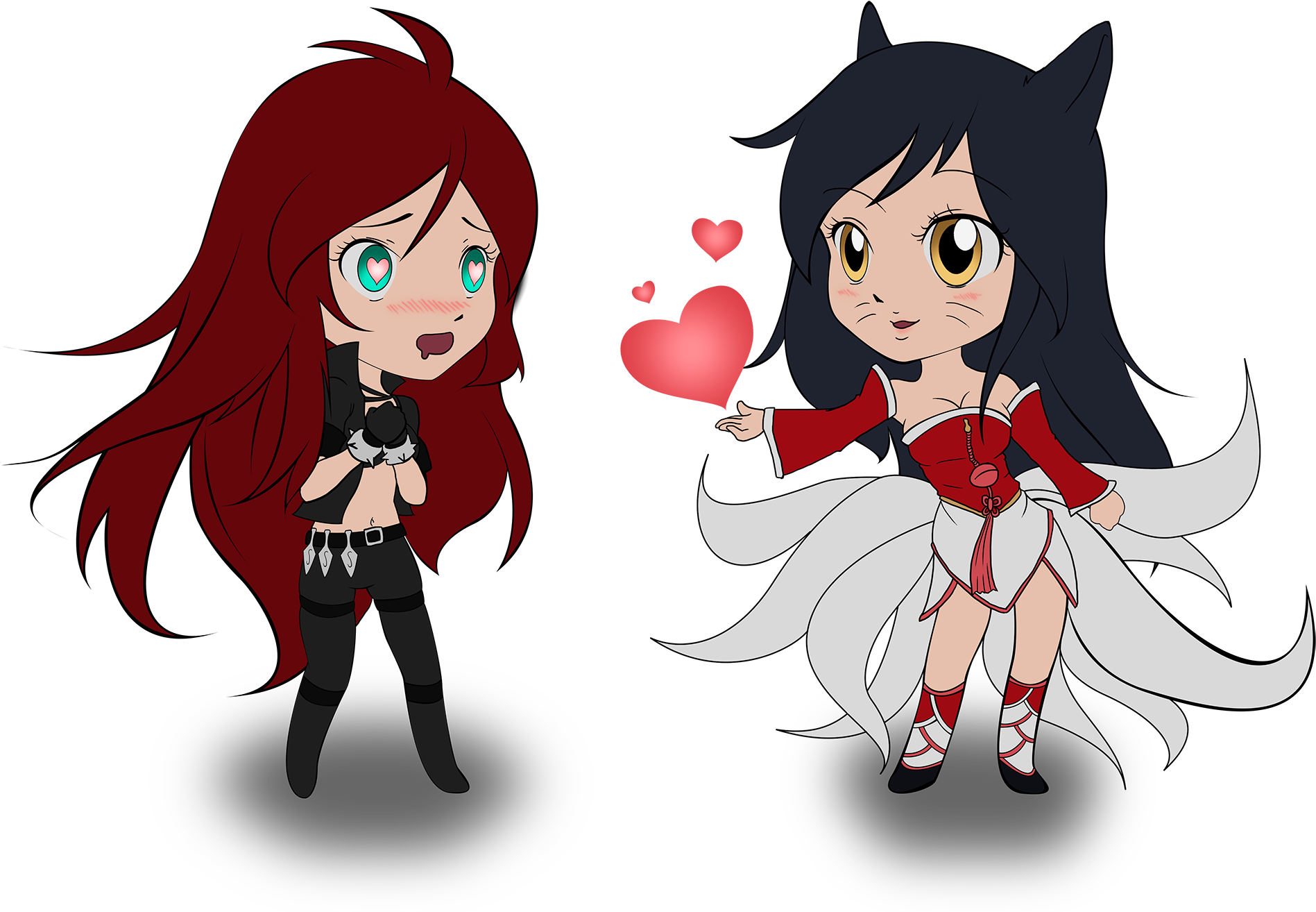 Chibi Ahri & Katarina By Sunnyrays Hd Wallpaper Fan - Drawing (1920x1396), Png Download