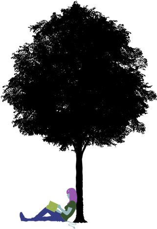 Girl Reading A Book, Sitting Against A Tree - Tree With Girls Reading (336x479), Png Download
