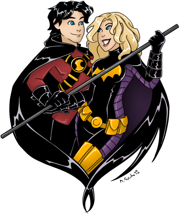 Batman, His Robins, And His Batgirls Over The Generations - Nightwing Y Batgirl (600x776), Png Download