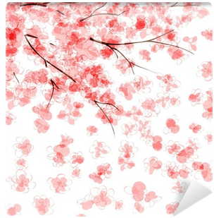 Background With Blooming Japanese Cherry Tree Wall - Watercolor Cherry Blossom Pattern (400x400), Png Download
