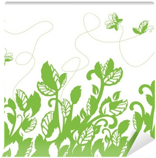 Seamless Green Foliage And Butterflies Border Wall - Lepidoptera (400x400), Png Download