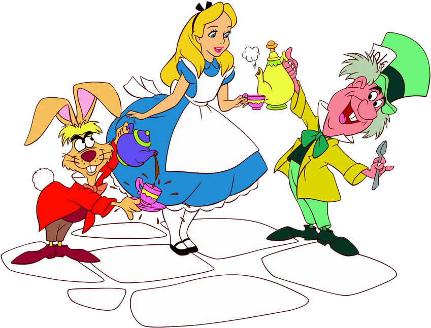 Alice In Wonderland Clipart - Alice And Mad Hatter Disney (877x664), Png Download