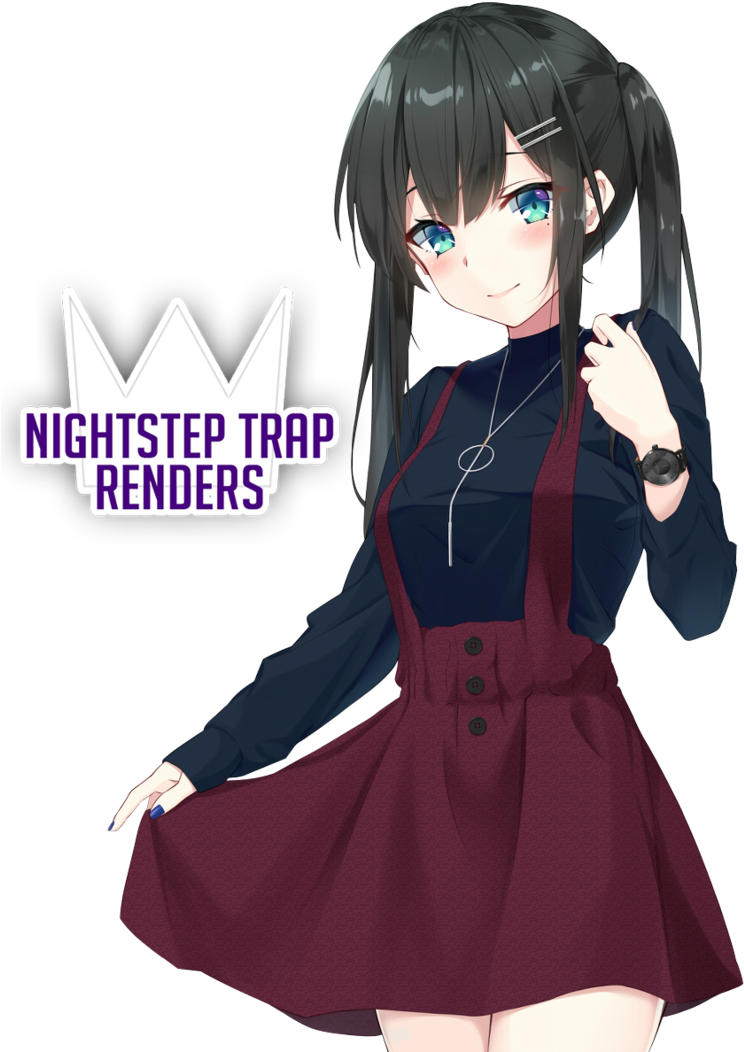 Anime Girl Black Hair Blue Eyes (752x1063), Png Download