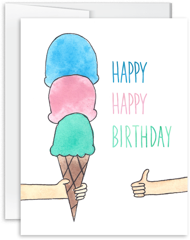 Happy Happy Birthday Ice Cream Card [product Type] - Ice Cream Bar (1000x1000), Png Download