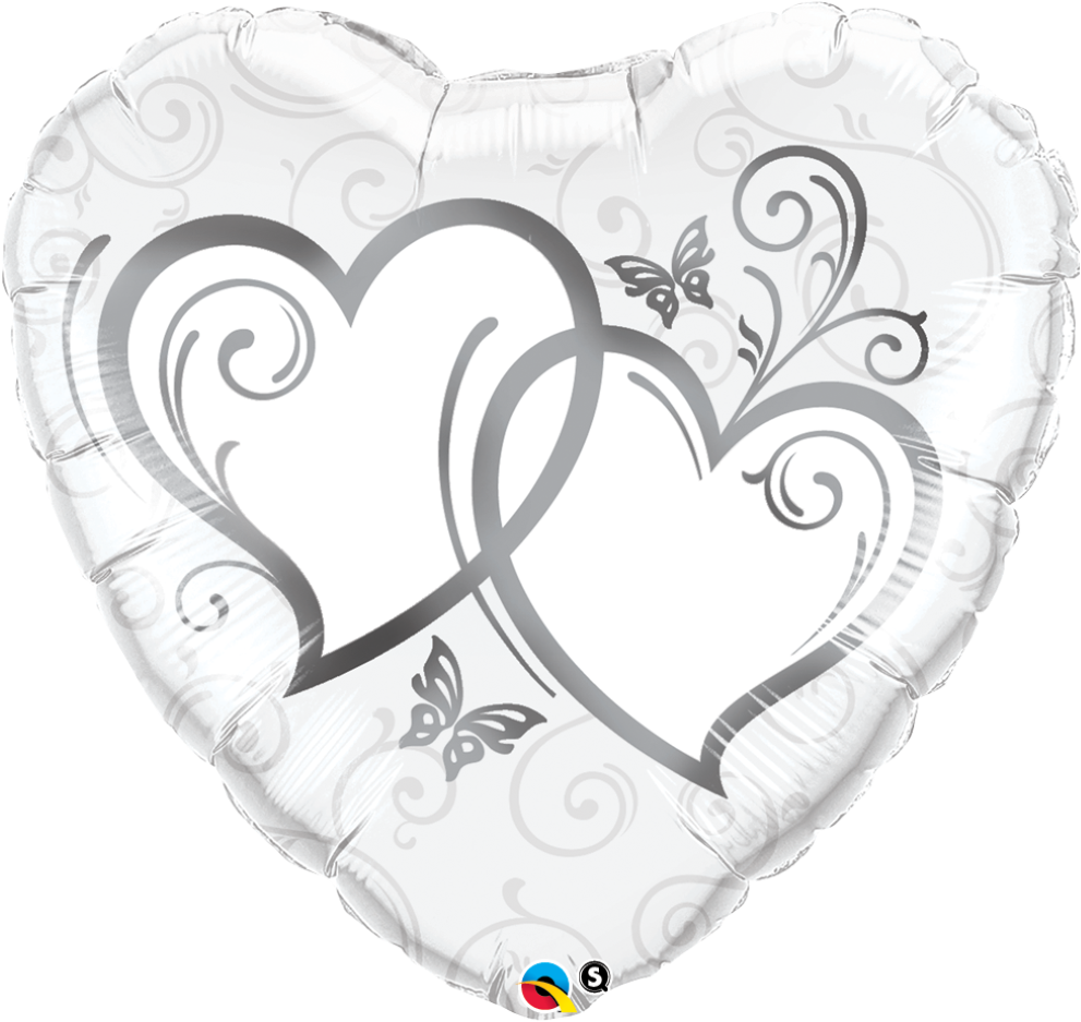 18" Entwined Silver Hearts Foil Balloon - Qualatex 36 Inch Shaped Foil Balloon - Entwined Hearts (1000x1000), Png Download