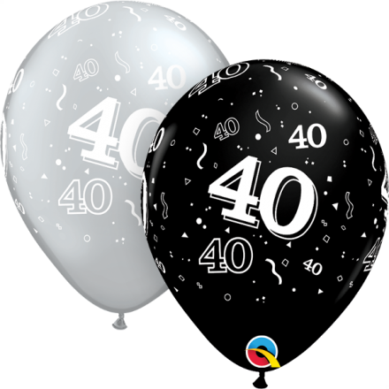 #40 Black And Silver Latex Balloon - 40th Birthday Balloon (440x440), Png Download