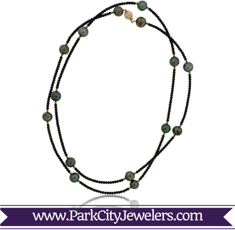 Black Spinel And Black Pearl Strand Necklace - Pave Diamond Snowflake Earrings (800x800), Png Download