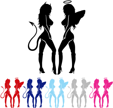 Socal Angel & Devil Women Standing Decal - Ggg Fashion Sexy Angel Devil Girl Silhouette Car Motorcycle (400x400), Png Download