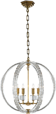 Crystal Cube Sphere Chandelier Antique-burnished Brass - Crystal Cube Spherical Pendant - Brass - Visual Comfort (400x400), Png Download