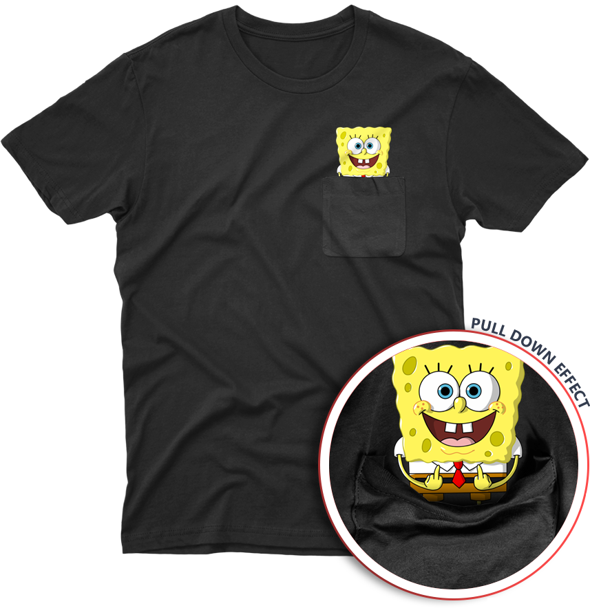 Happy Spongebob Middle Fingers Black Unisex Pocket - Eeveelution Pocket Shirt (857x884), Png Download
