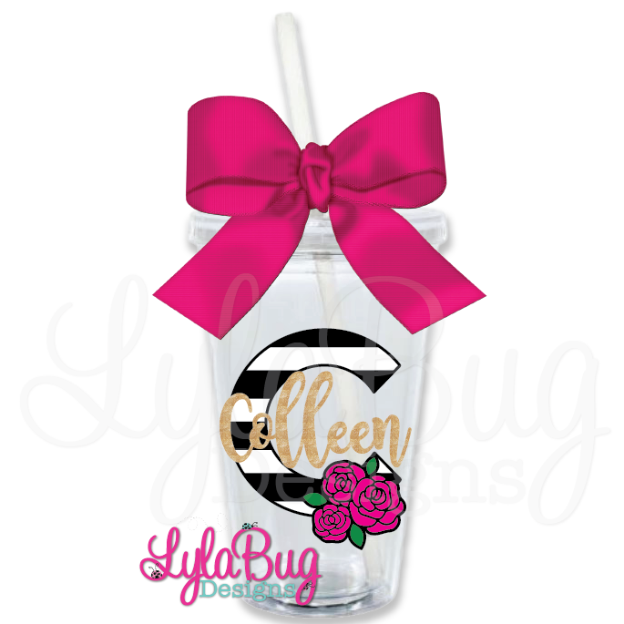 Black & White Striped Floral Monogram - Baseball Mom Vinyl Cup (900x900), Png Download