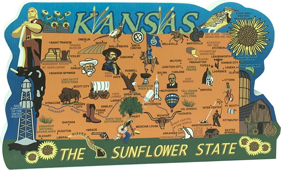 Cat's Meow Village United States Map, Kansas Sunflower (1000x605), Png Download