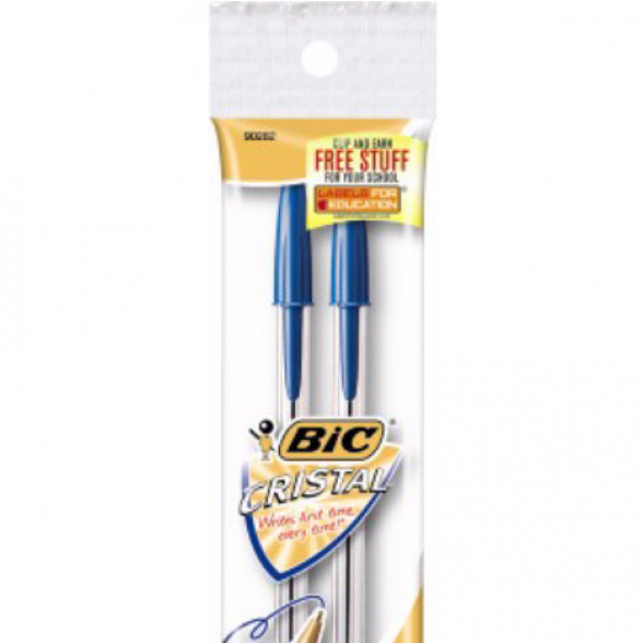 Bic Cristal Blue Ink Medium Ball Pen - Bic Corporation Pen 2pk Med Black Cristal (940x587), Png Download