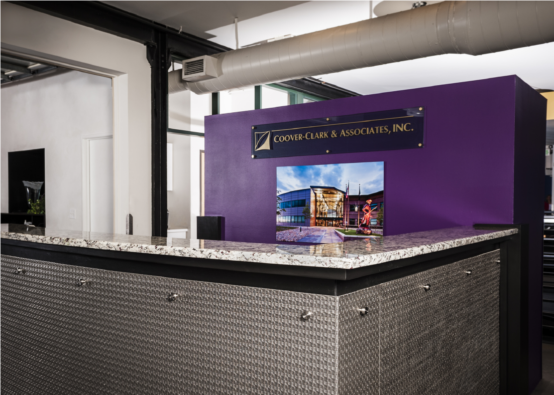 Our Deep Textured Metal Provides Durability And Sustainability - Perforated Metal Reception Desk (1401x788), Png Download