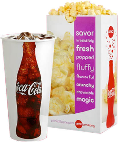 Refillable Popcorn Bucket Amc Theatres - Amc Popcorn And Drink (413x495), Png Download