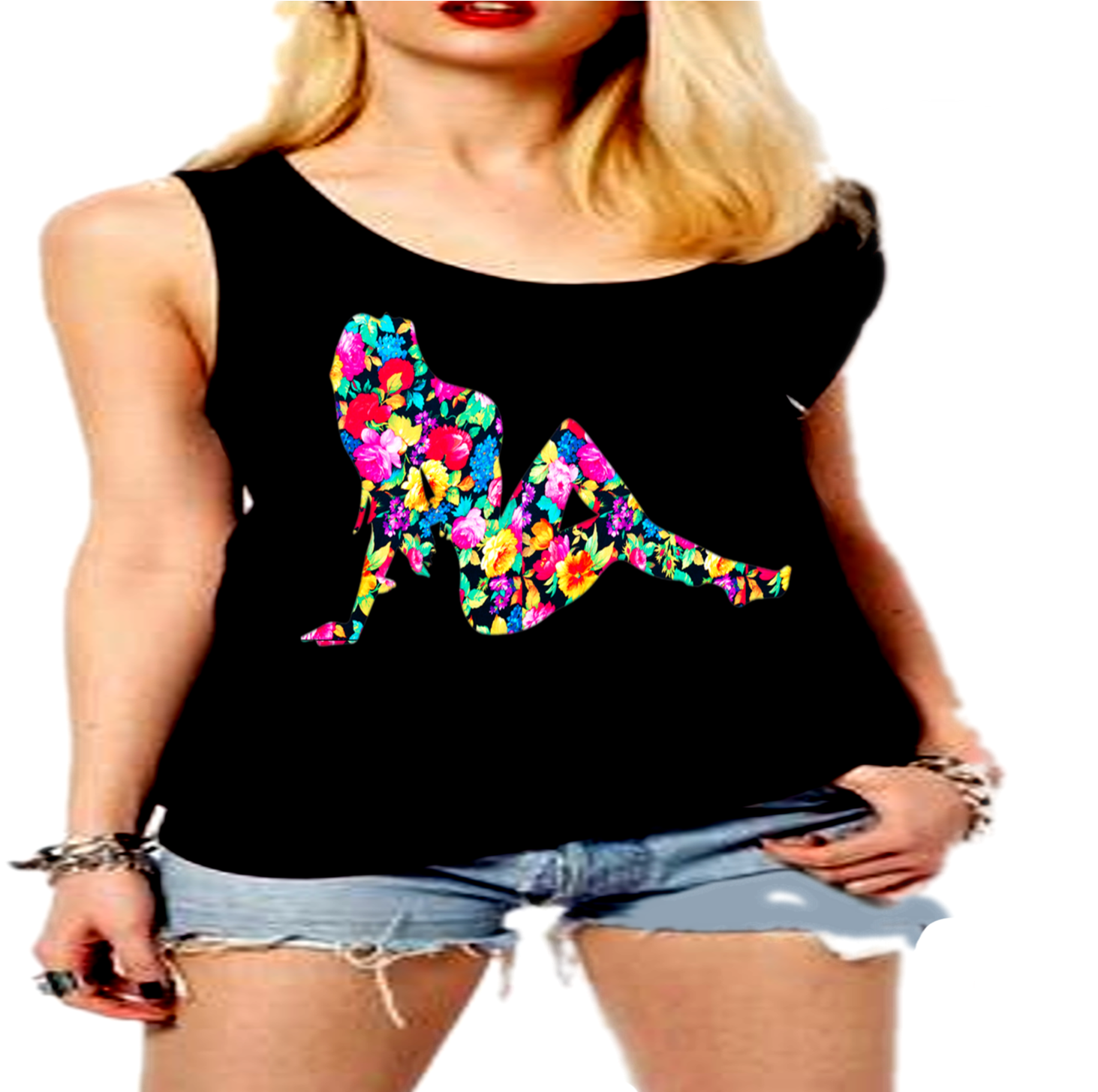 Floral Pattern Silhouette Model Sexy Lady Ladies Tank - Donald Trump (1600x1455), Png Download