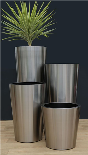 Brushed Stainless Steel Conical Planters - Brushed Steel Plant Pot (500x500), Png Download