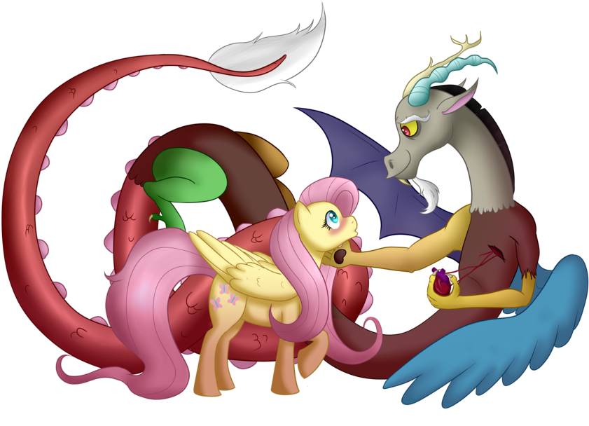 Nivimonster, Blushing, Discord, Discoshy, Female, Fluttershy, - Fluttercord Fan Art (900x643), Png Download