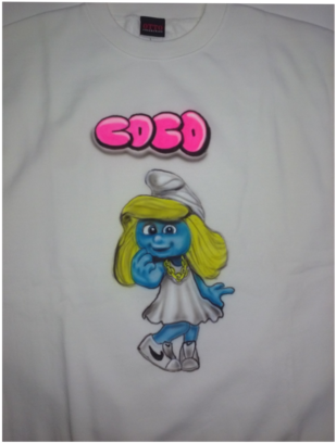 Airbrushed Smurfette Design Tshirt Or Hoodie Youth - Cartoon (480x411), Png Download