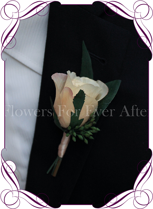 Rustic Champagne Cream Silk Wedding Flower Gent / Groomsmens - Artificial Flowers Cake Toppers (608x822), Png Download