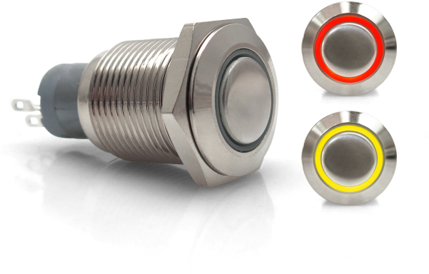 Momentary 16mm Red Or Yellow Ring Led Aluminum Billet - 16mm Latching Billet Buttons With Led White Ring (600x600), Png Download