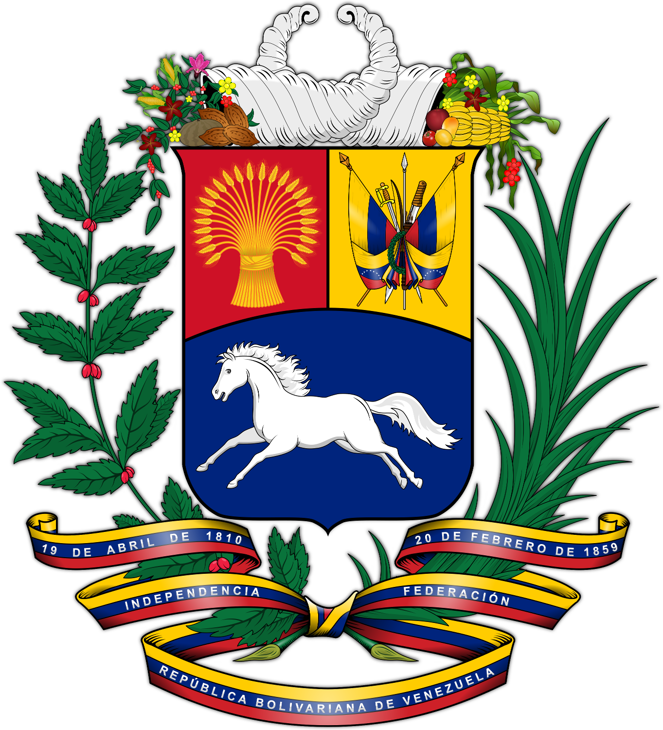 Crests, Venezuela Flag, National Flag, South America - Venezuela Coat Of Arms (1363x1500), Png Download