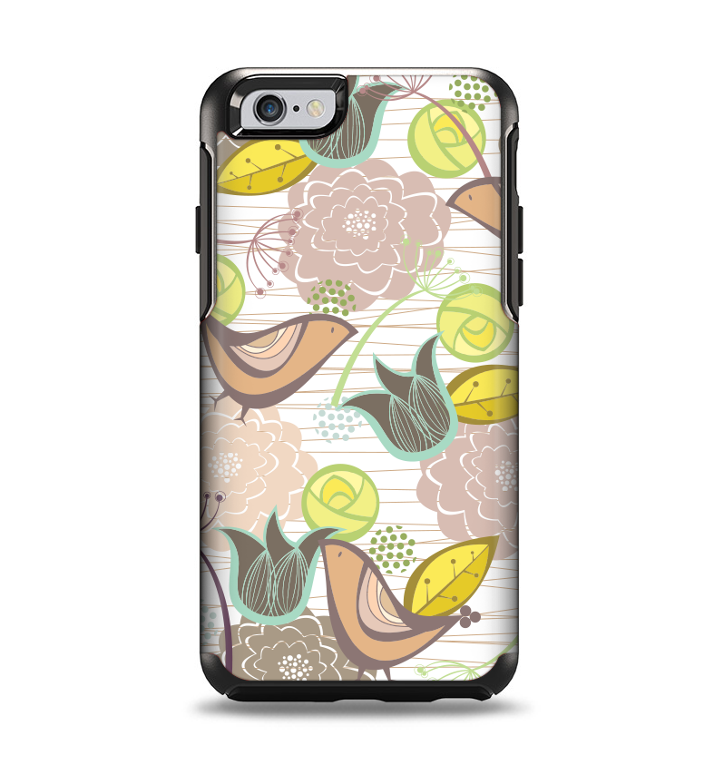 The Vintage Tan & Gold Vector Birds With Flowers Apple - Otterbox Symmetry Series Case For Iphone 6 - Black (798x843), Png Download