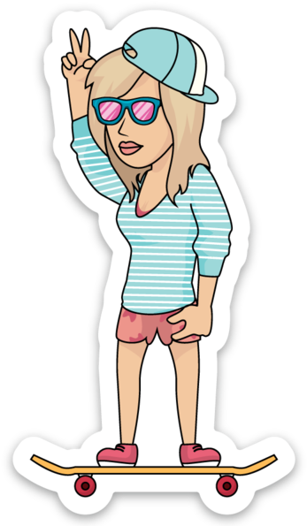 Skater Babe Sticker (710x710), Png Download