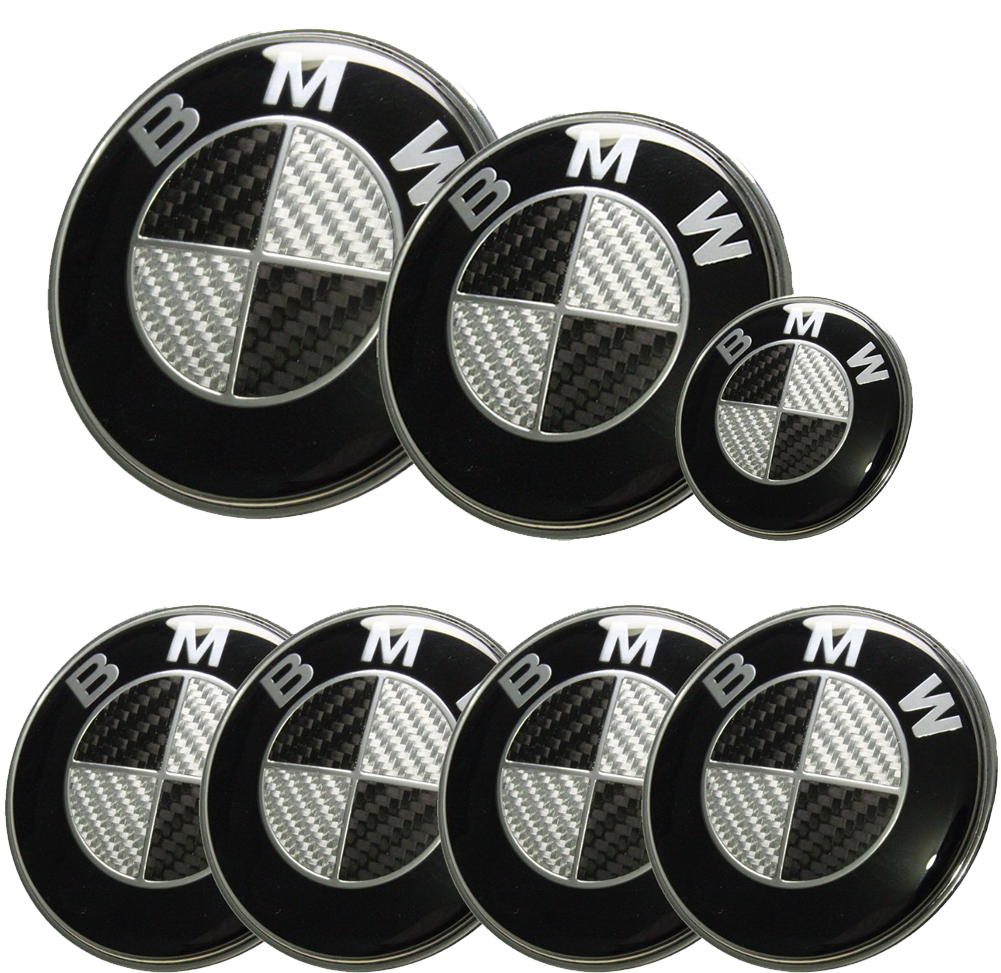 Black Bmw Logo Gw Afauto 7pcs Bmw Black Silver Carbon - Bmw Carbon Emblem (1000x1000), Png Download