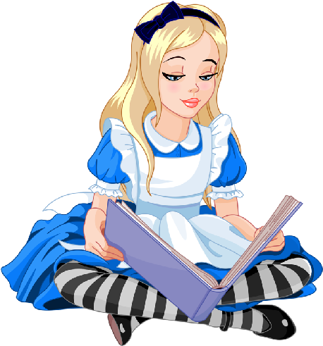 Alice In Wonderland 2 Clip Art - Alice In Wonderland Reading A Book (500x500), Png Download