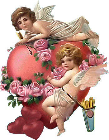 Vintage Cupids - Valentines Day With Angels (350x449), Png Download