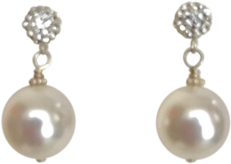 Silver Crystal Ball Post White Pearl Earrings - Silver Crystal Ball (480x640), Png Download