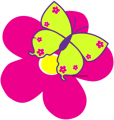 Clipart Flowers And Butterflies Border - Flower With Butterfly Clip Art (380x400), Png Download